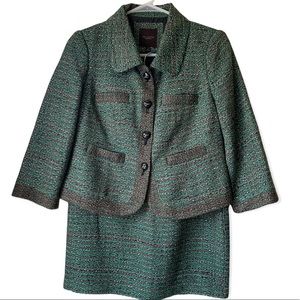 Y2K! The Limited does Chanel Green Tweed Look Matching Jacket Skirt Suit Set Sm